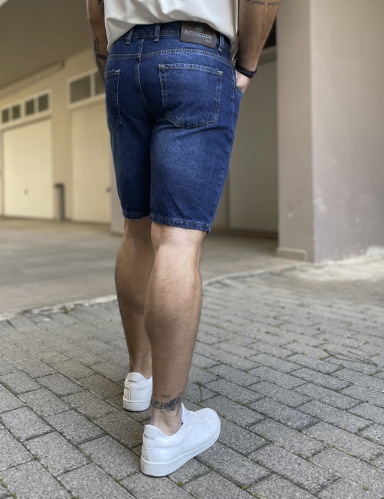 Ανδρική μπλε σκούρο τζιν loose βερμούδα 40306 φωτογραφία